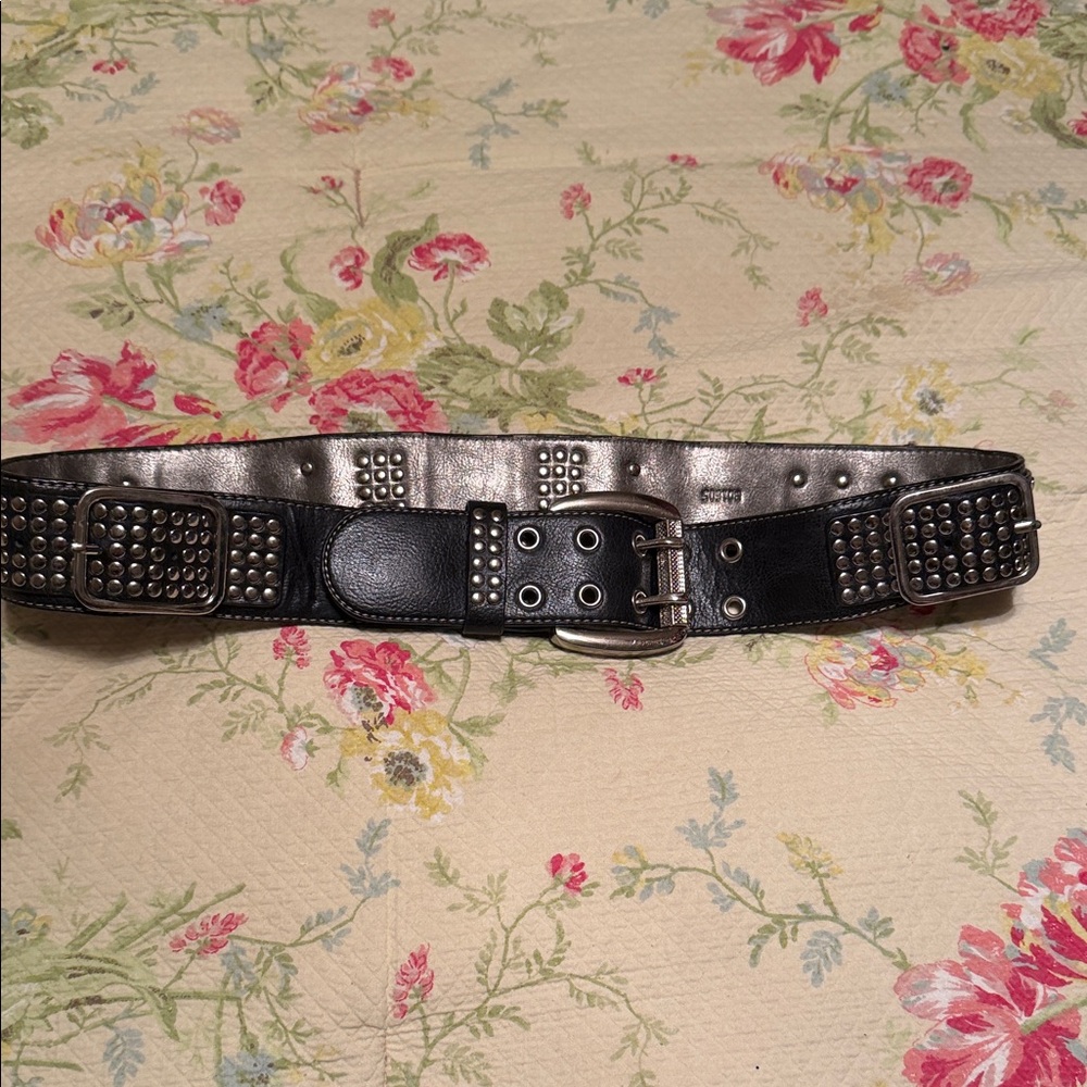 Kathy Van Zeeland Black and Silver Studded Belt